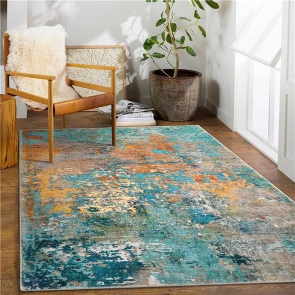 Modern Abstract Area Rug - 5x7 Large Washable Rugs for Living Room Soft